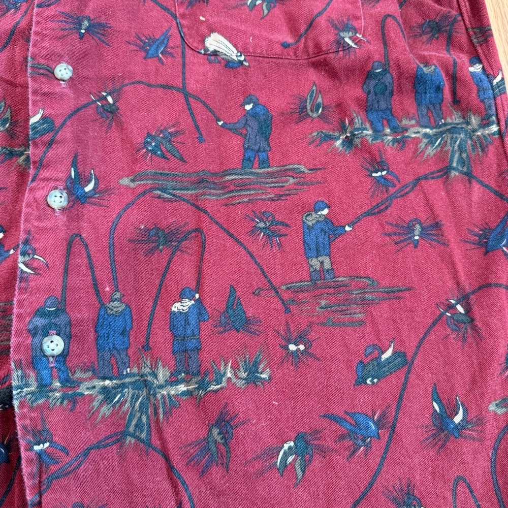 Red Patterned Fishing Men's Shirt - Picture 3 of 4